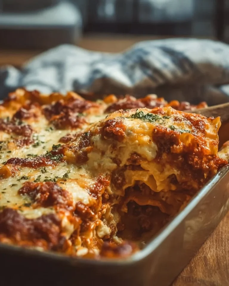 Cozy cottage cheese lasagna bake topped with fresh herbs and cheese