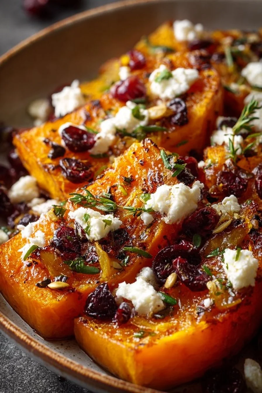 Cozy Fall Roasted Butternut Squash with Cranberries & Goat Cheese
