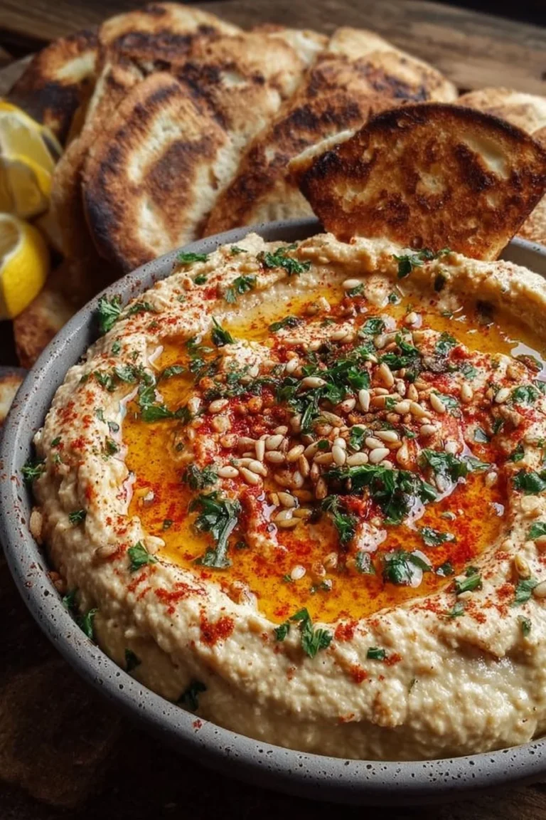 Delicious creamy Baba Ganoush dip served with pita bread and vegetables