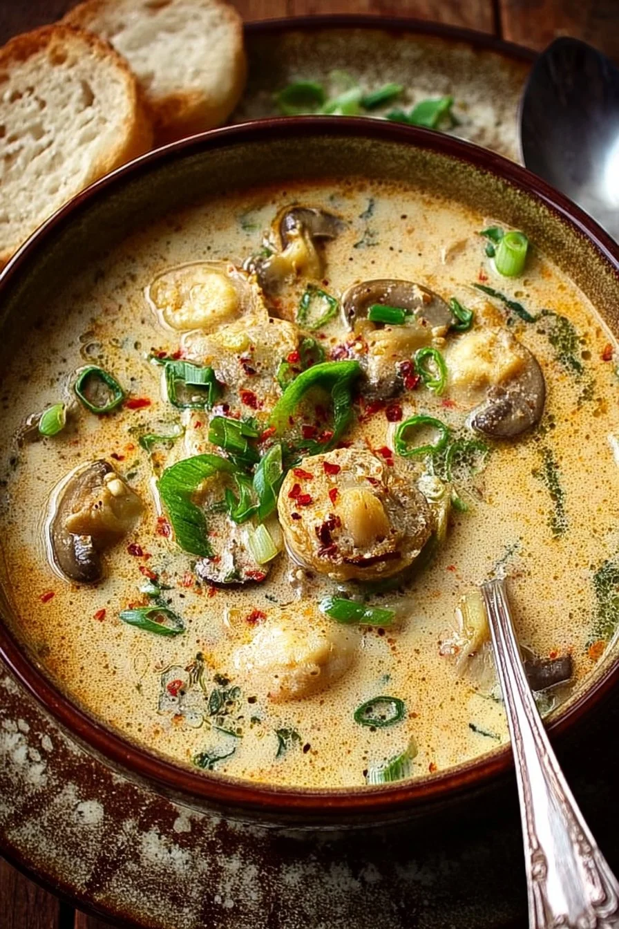 Creamy Cajun Oyster Stew with Ginger and Mushrooms
