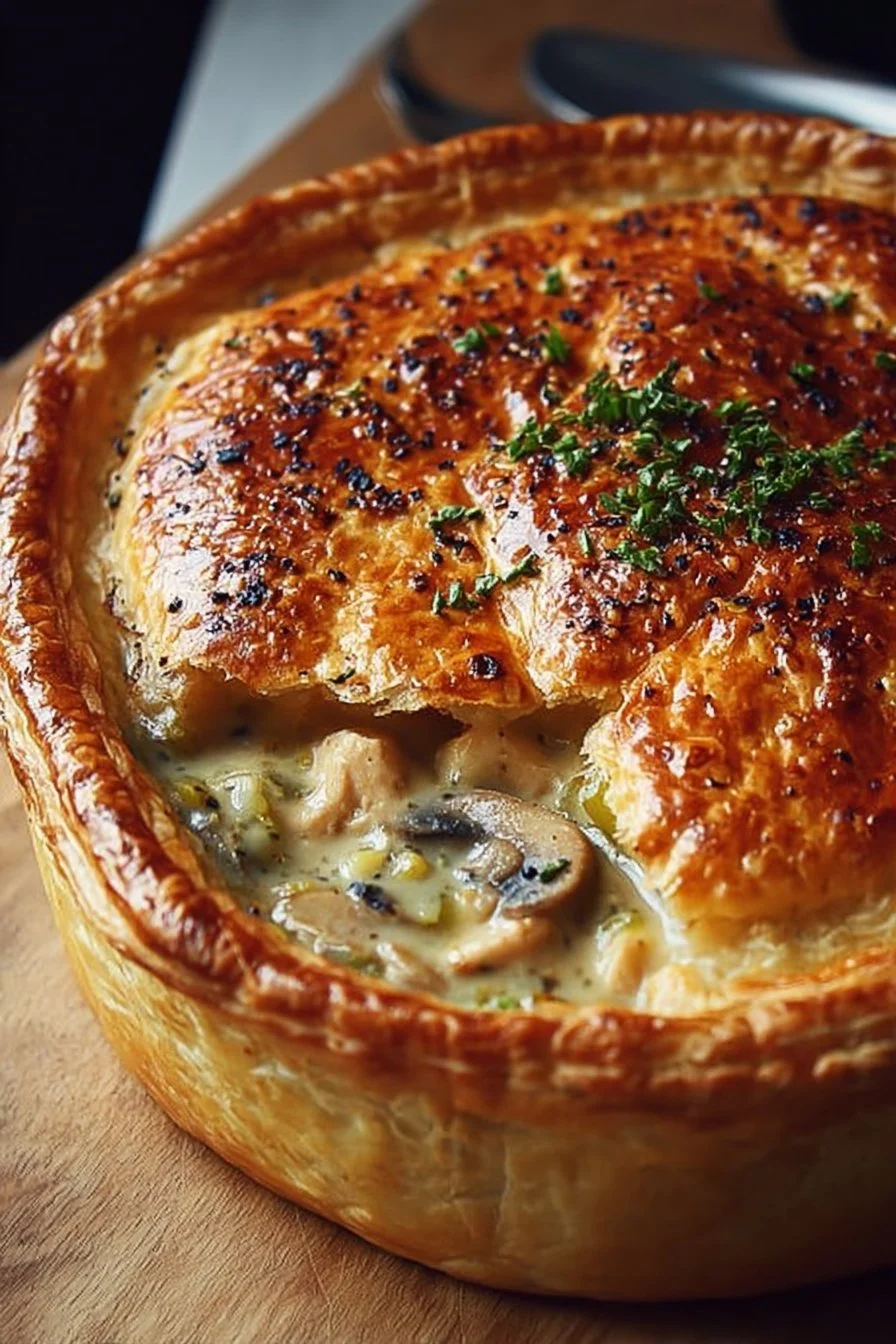Creamy Chicken Mushroom and Leek Puff Pastry Pie