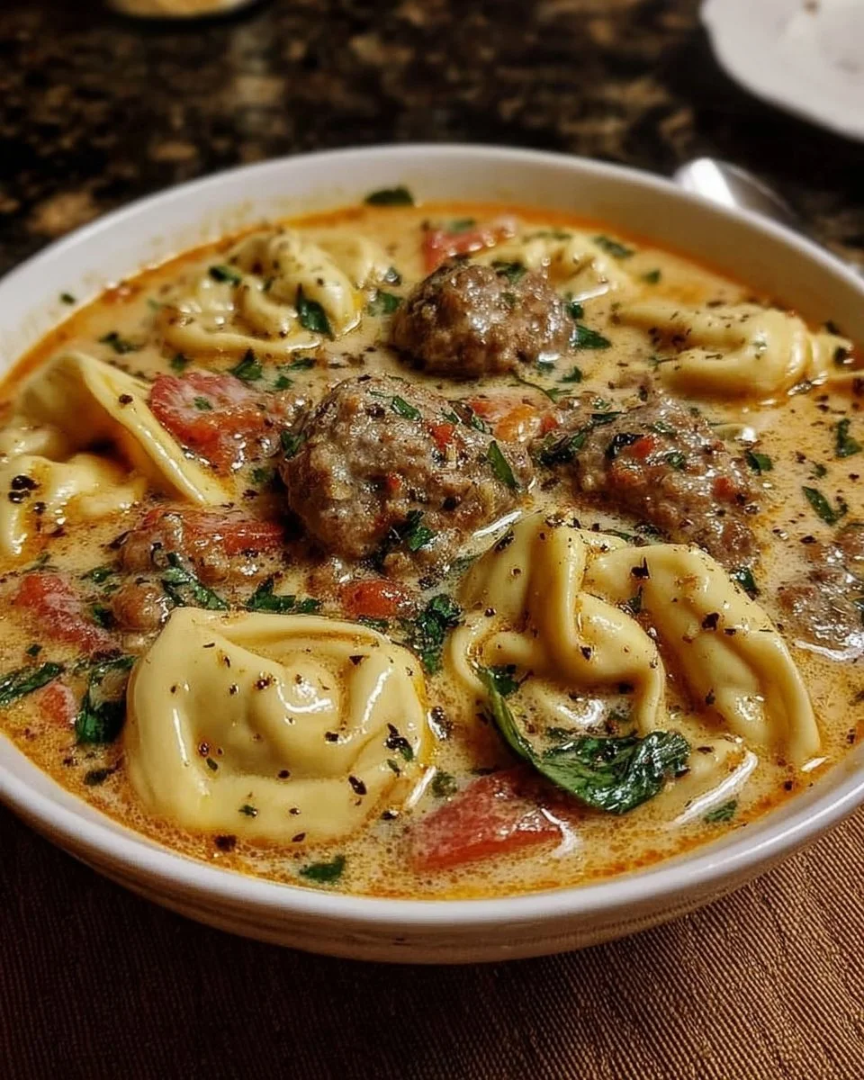 Creamy Crockpot Sausage Tortellini Soup