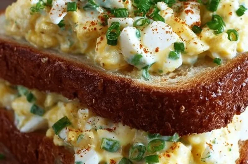 Delicious creamy egg salad sandwich on a plate