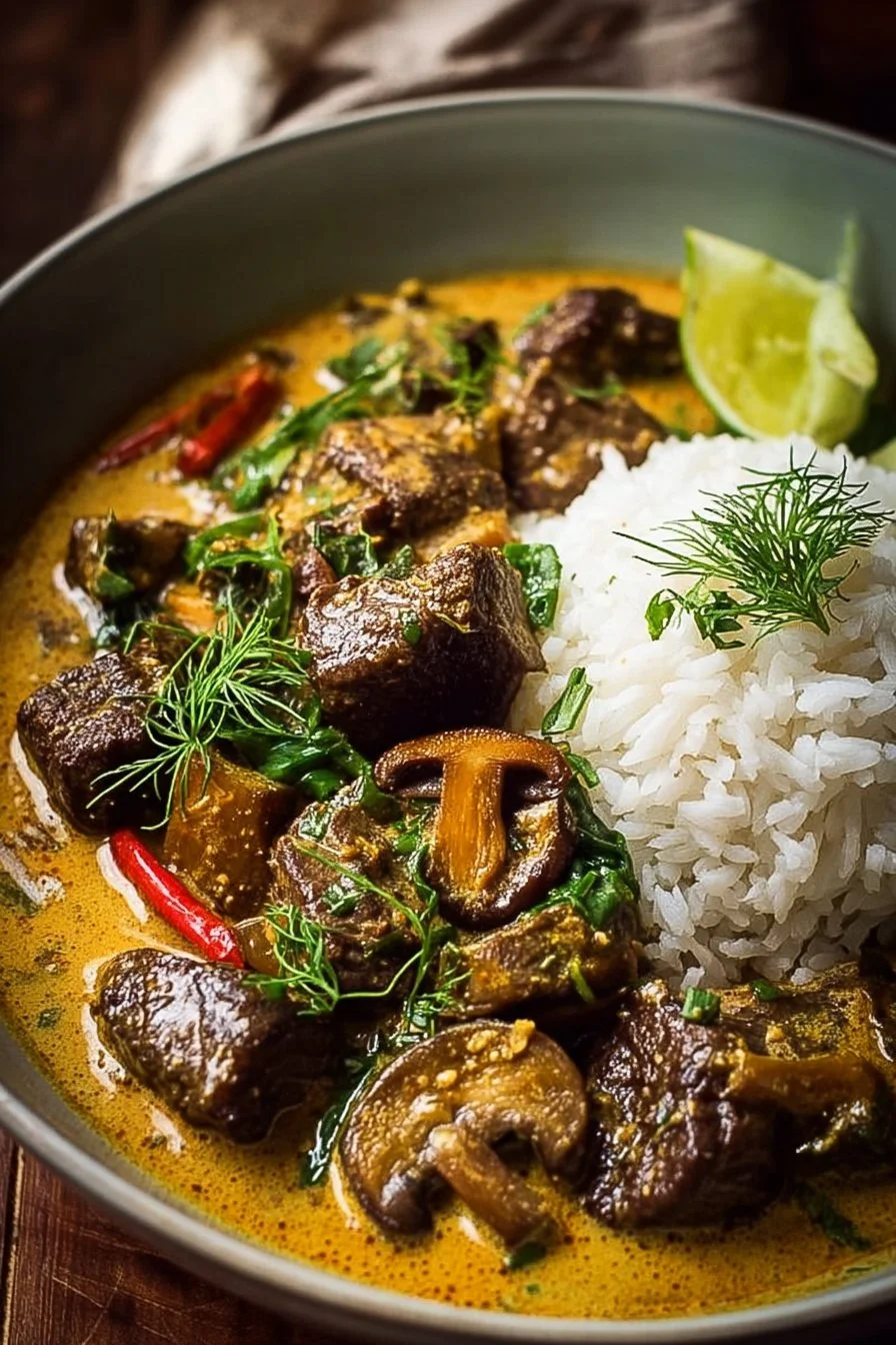 Creamy Lemongrass Coconut Beef Curry with Mushrooms