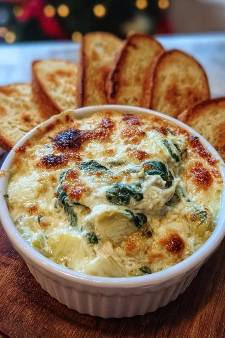 Creamy slow cooker spinach artichoke dip served in a bowl with crackers