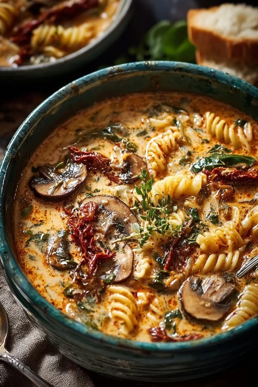 Creamy Sun-Dried Tomato & Mushroom Pasta Soup