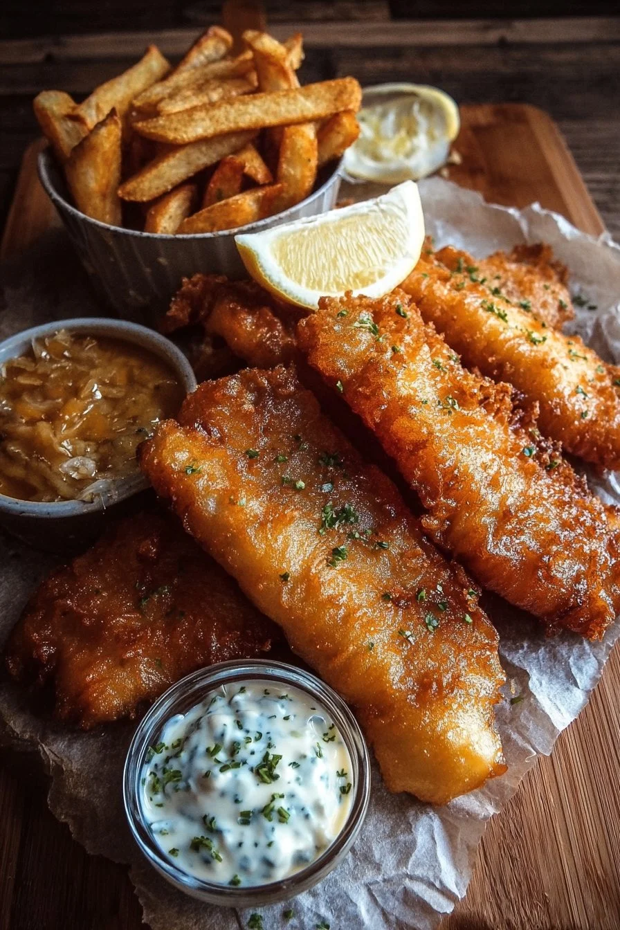 Crispy British Fish and Chips with Easy Creamy Tartar Sauce