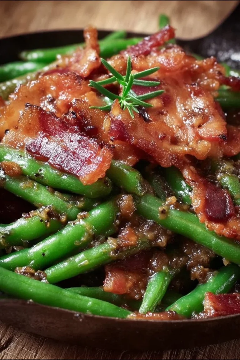 Crispy brown sugar bacon wrapped around fresh green beans