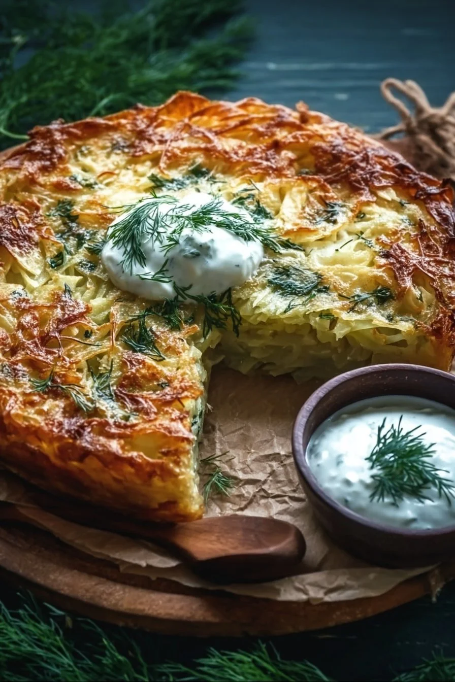 Crispy Cabbage Pie with Dill Cream Sauce