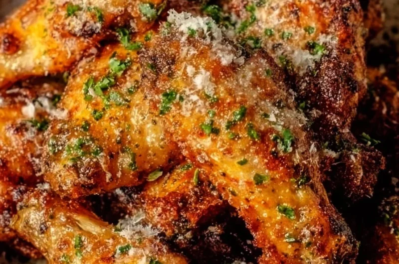 Crispy garlic parmesan chicken wings cooked in an air fryer