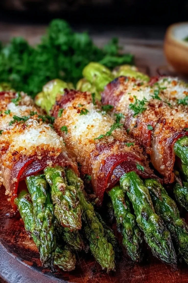 Crispy garlic parmesan asparagus bundles on a plate