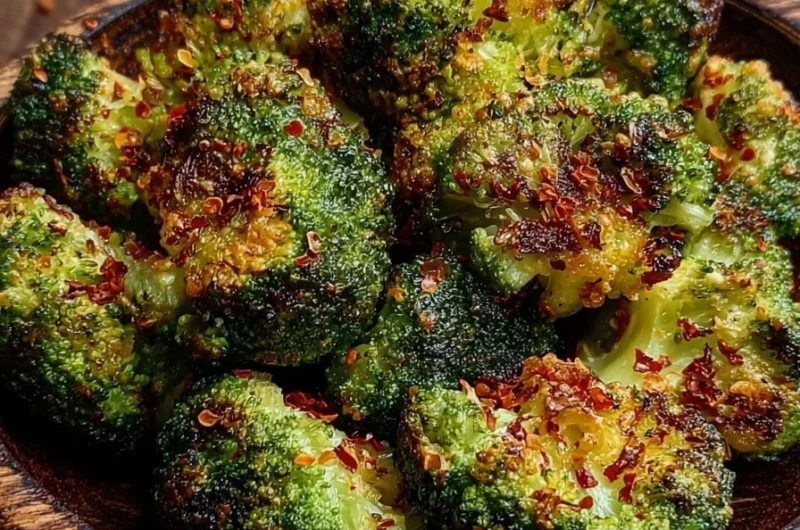 Crispy garlic broccoli bites made in an air fryer for a healthy snack.