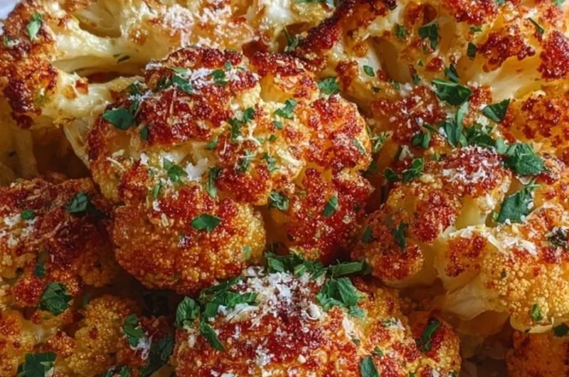 Crispy air fryer garlic parmesan cauliflower in a bowl