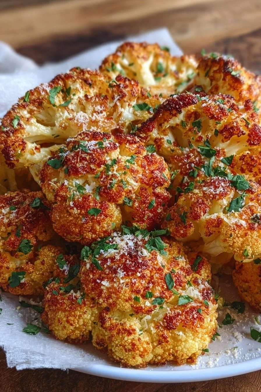 Crispy Healthy Air Fryer Garlic Parmesan Cauliflower