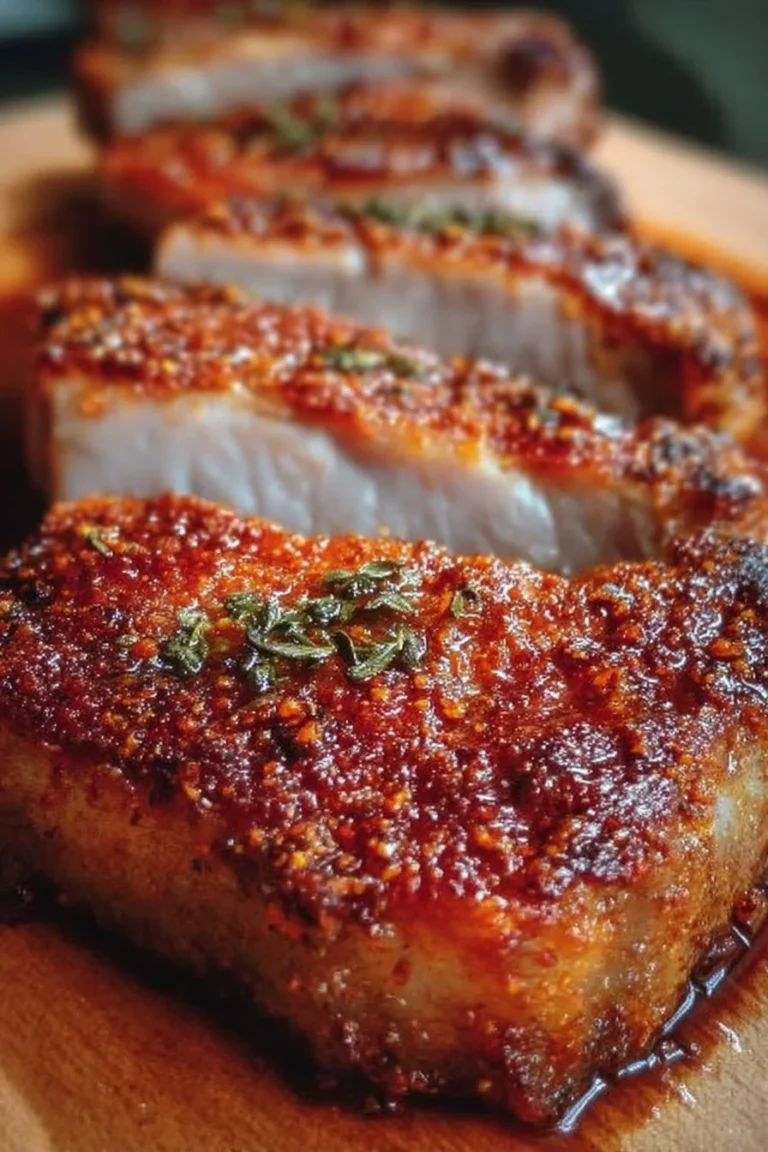 Crispy oven-baked pork chops served on a plate with herbs.