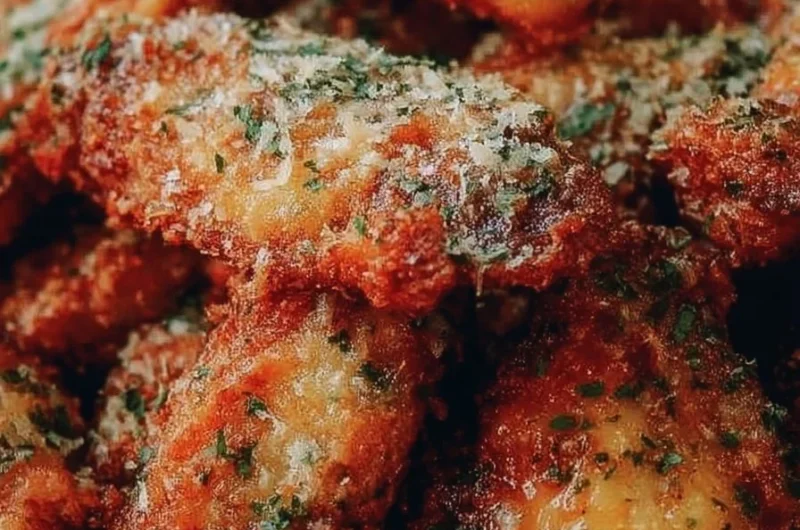 Deliciously crispy Parmesan garlic wings served with a dipping sauce.