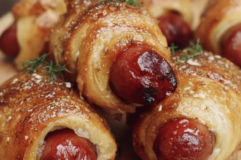 Crispy Pigs in a Blanket served on a platter, perfect appetizer for parties.