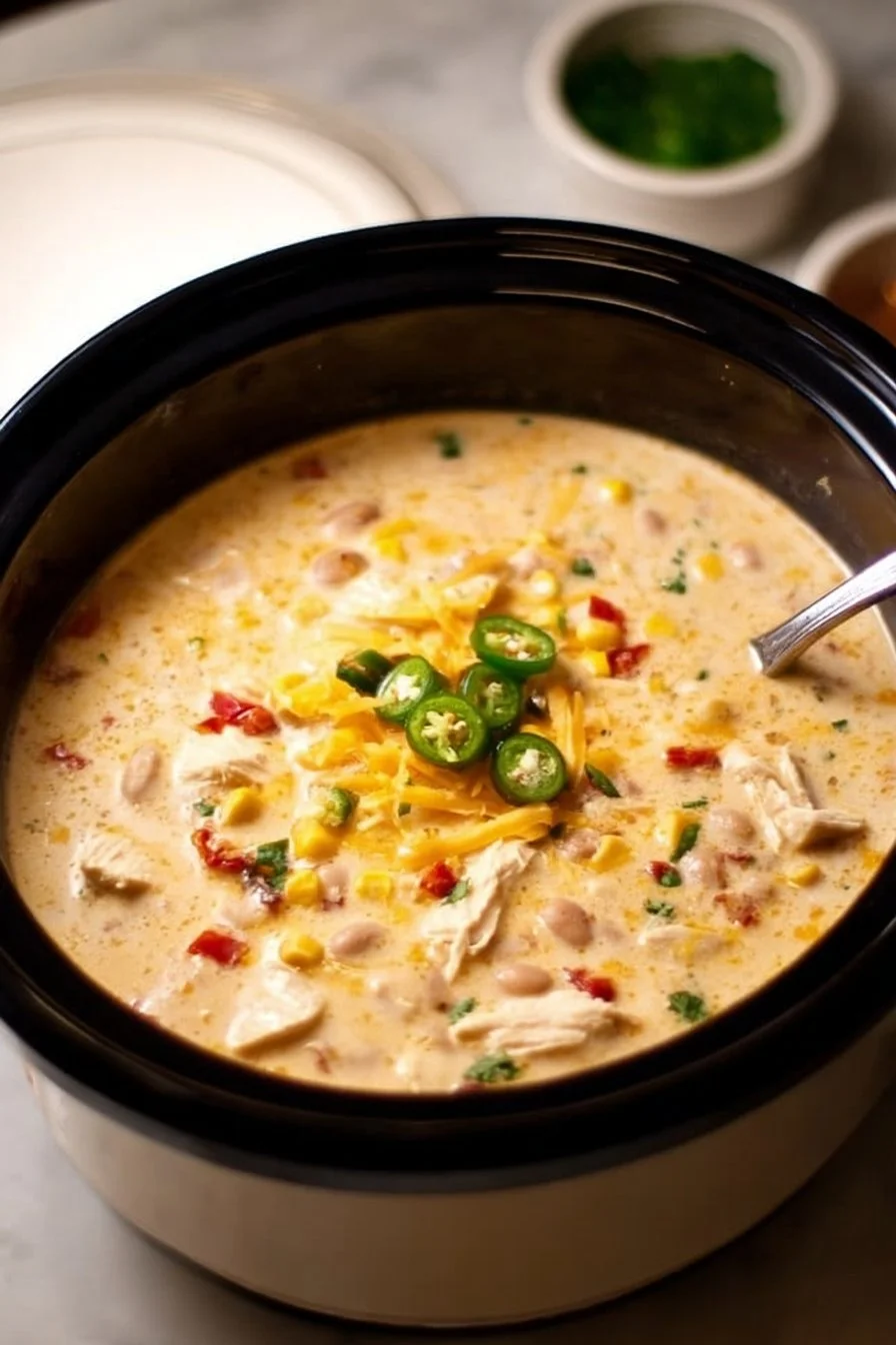 Crockpot Cream Cheese Chicken Chili
