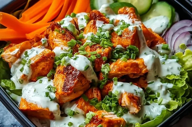 Easy buffalo chicken bowl meal prep with fresh ingredients and flavors.