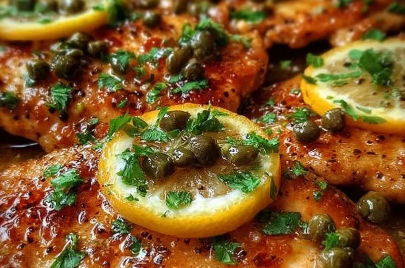 Delicious easy chicken piccata served with lemon and capers