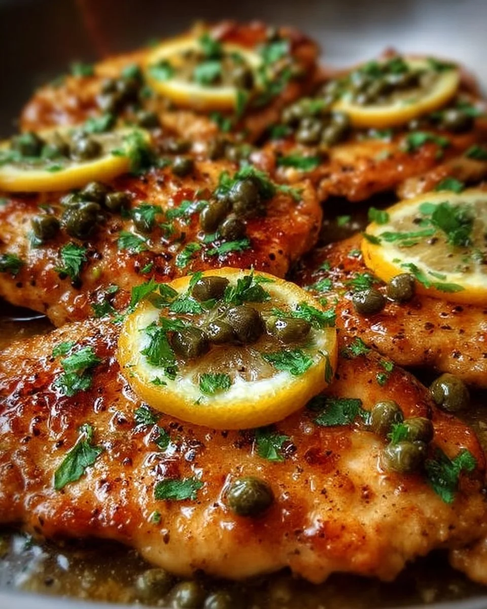 Delicious easy chicken piccata served with lemon and capers