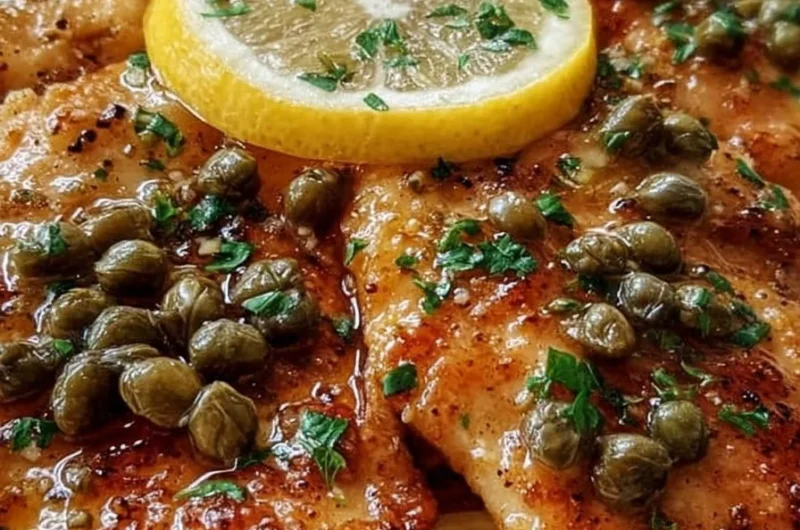 Easy chicken piccata dish with lemon and capers served on a plate
