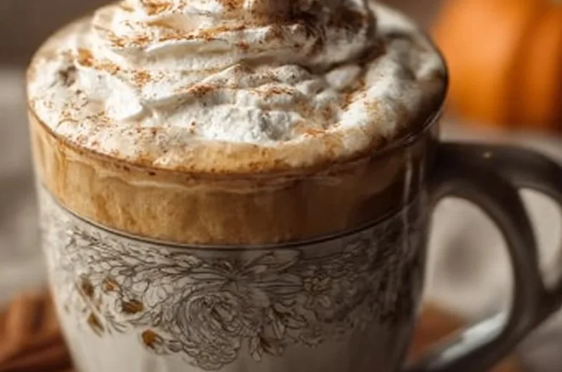 Homemade Pumpkin Spice Latte topped with whipped cream and cinnamon