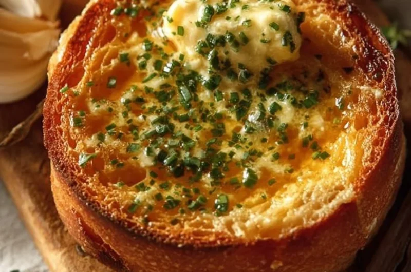 Homemade roasted garlic butter spread served on fresh bread