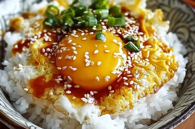 Delicious bowl of Easy Korean Egg Rice topped with a sunny-side-up egg.