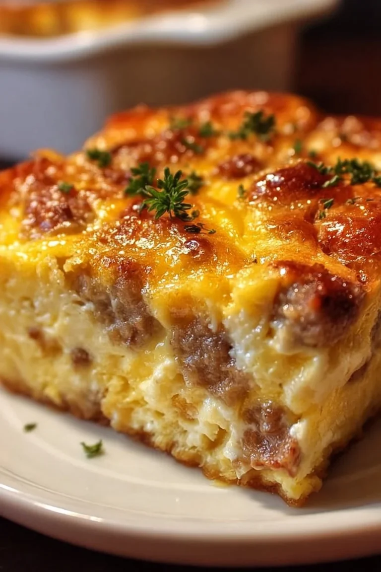 Easy Sausage and Egg Casserole baked to perfection