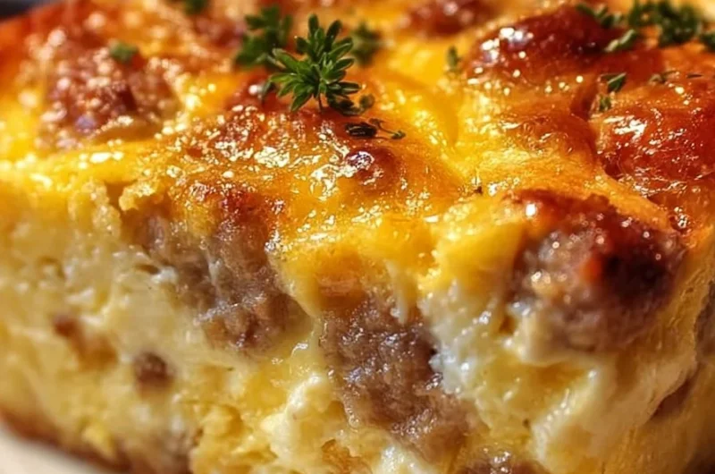 Easy Sausage and Egg Casserole baked to perfection