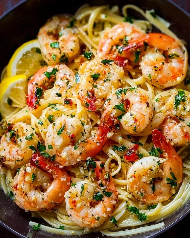 Easy shrimp scampi lemon garlic pasta served in a bowl