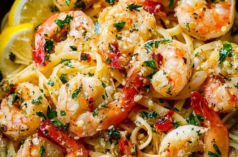 Easy shrimp scampi lemon garlic pasta served in a bowl