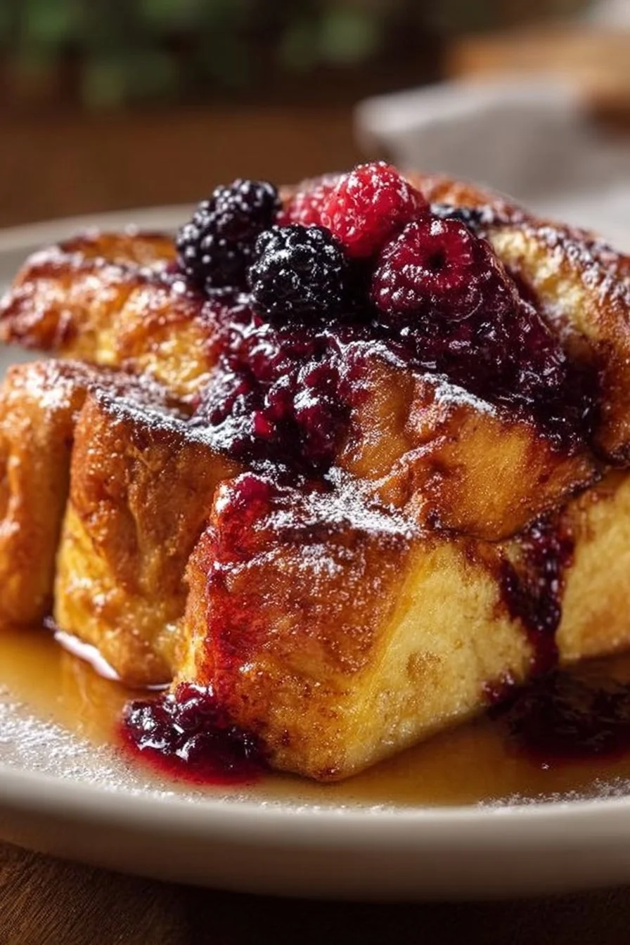 Easy Slow Cooker French Toast Casserole with Berry Compote