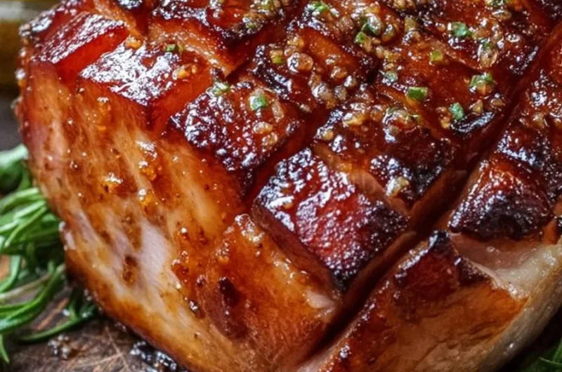 Easy Slow Cooker Honey Glazed Easter Ham served on a festive table