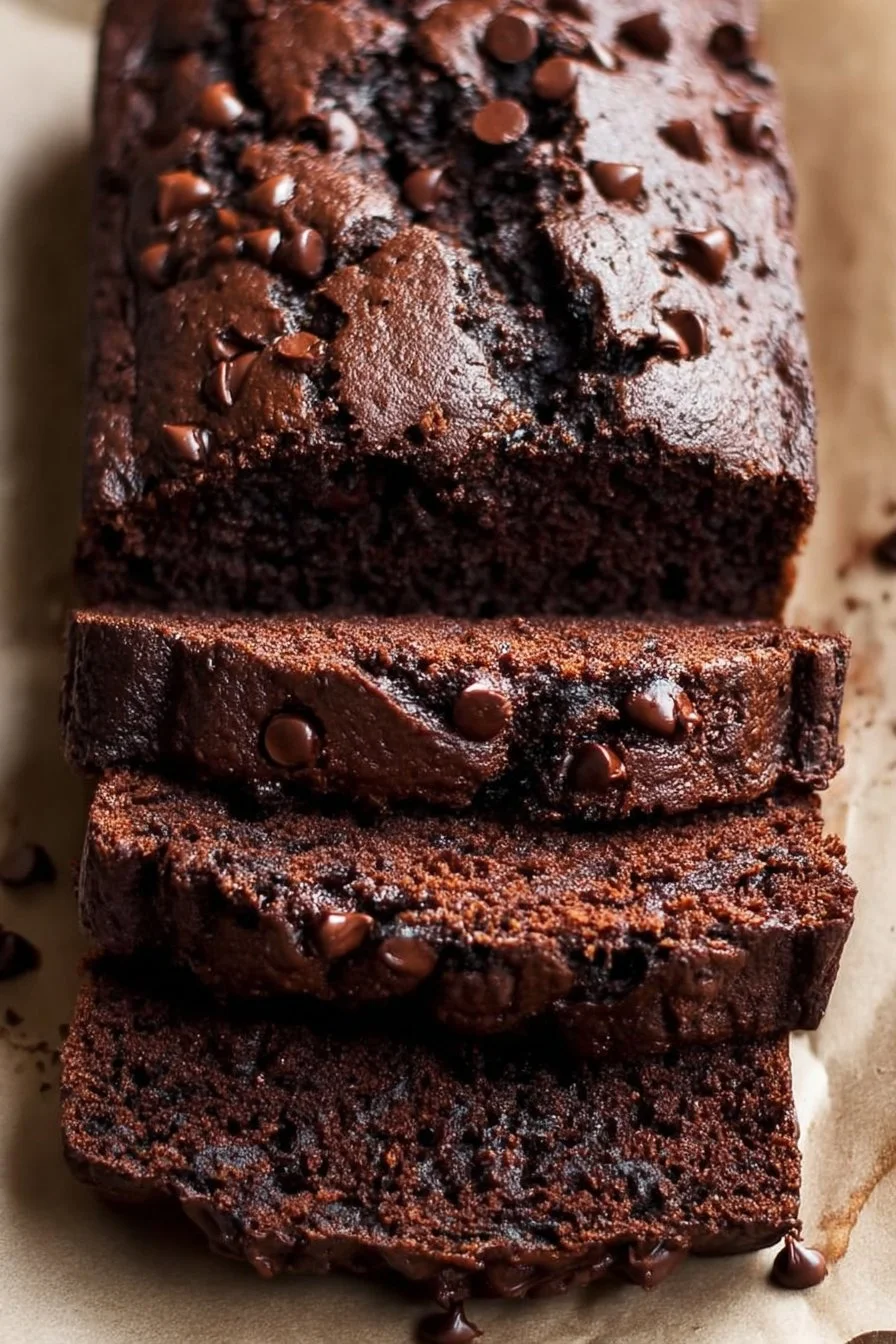 Extra moist chocolate zucchini bread loaf slice