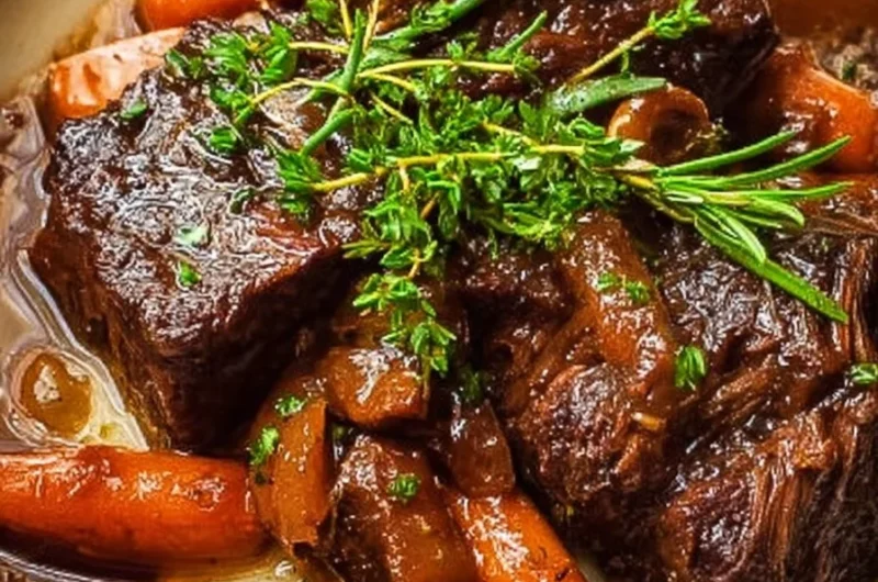 Delicious slow-braised beef cooked to perfection, served with savory vegetables.