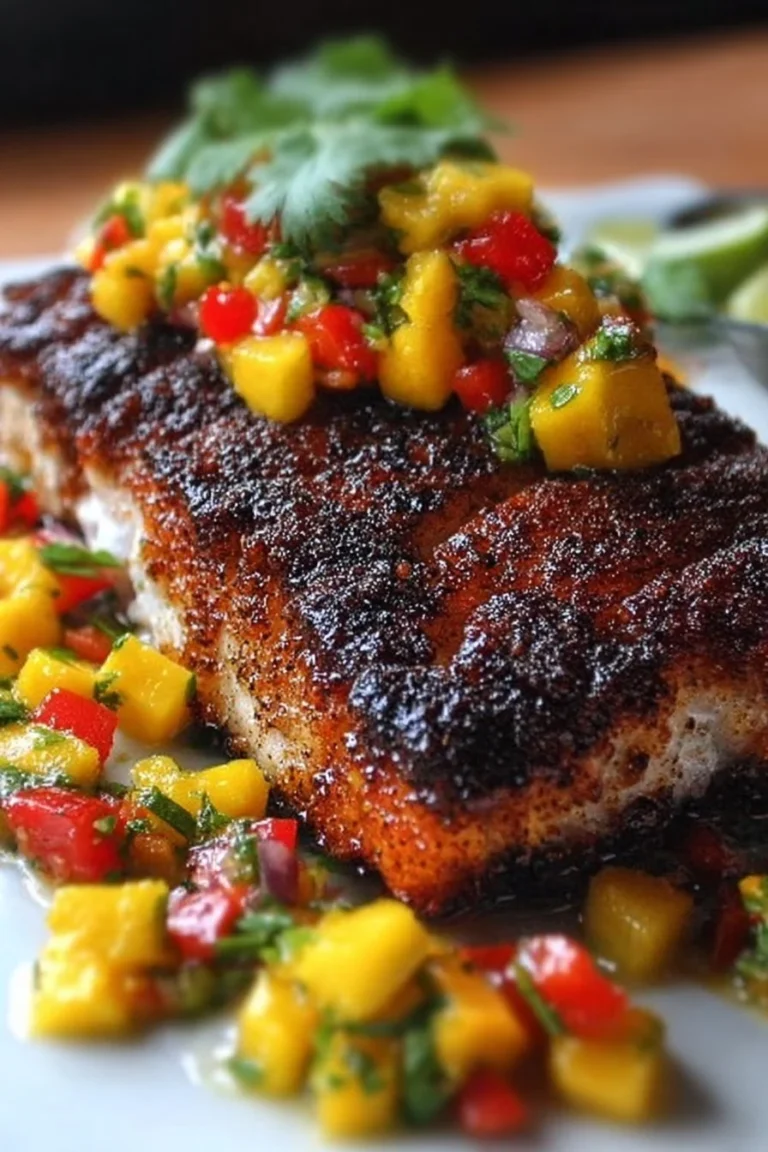 Delicious blackened mahi mahi served with vibrant fresh mango salsa