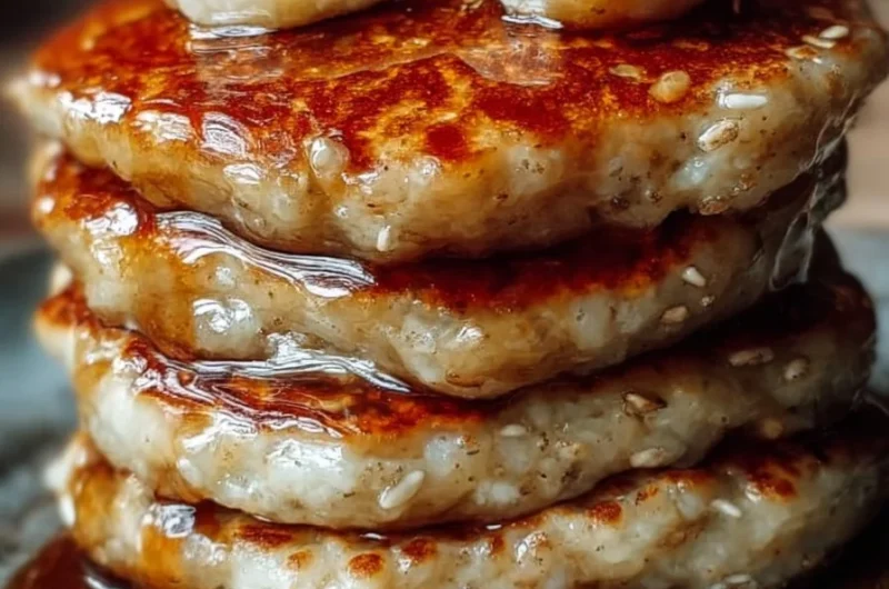 Fluffy protein pancakes with banana and egg on a plate, topped with fresh fruit.