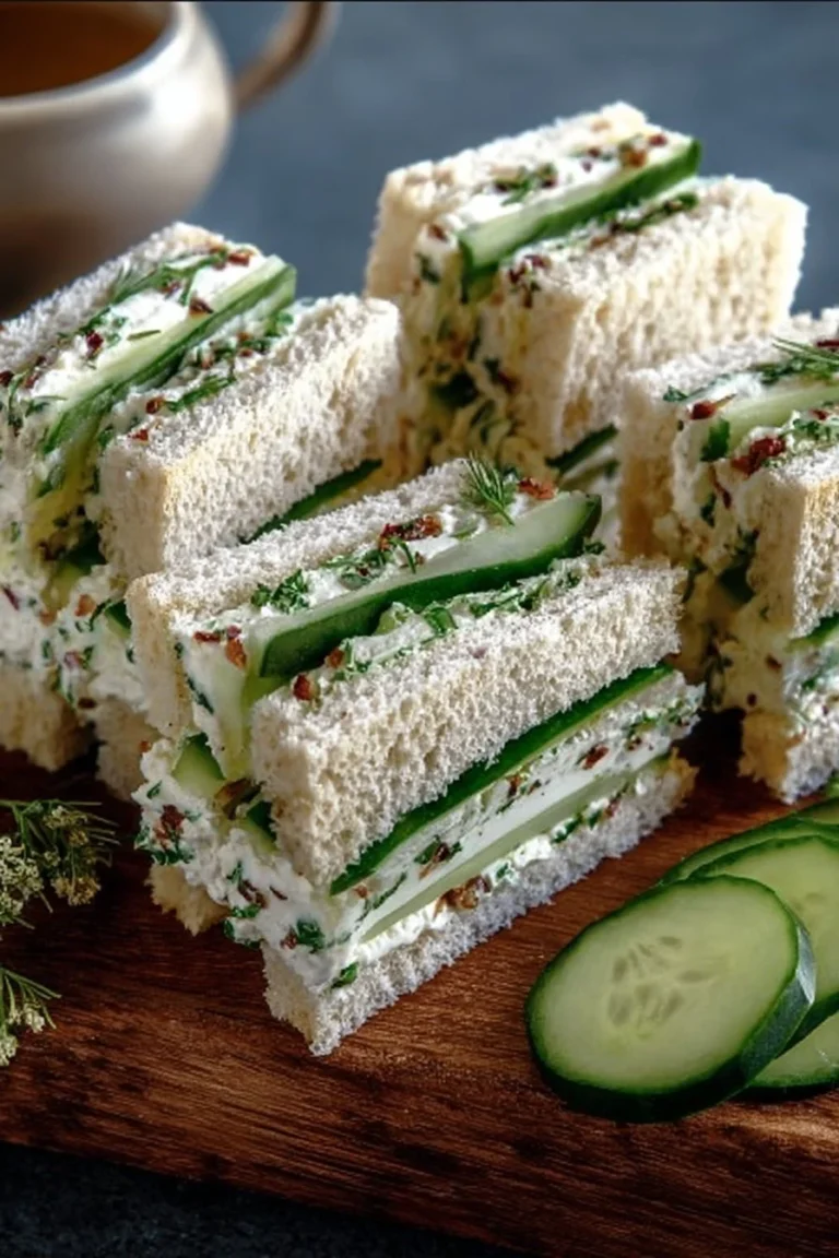 Fresh cucumber cream cheese tea sandwiches on a plate for afternoon tea