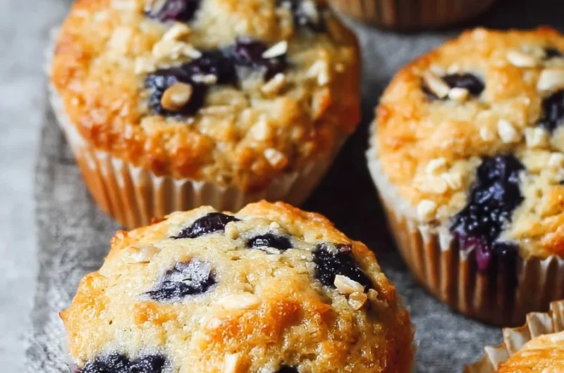 Delicious Greek yogurt blueberry muffins with fresh blueberries