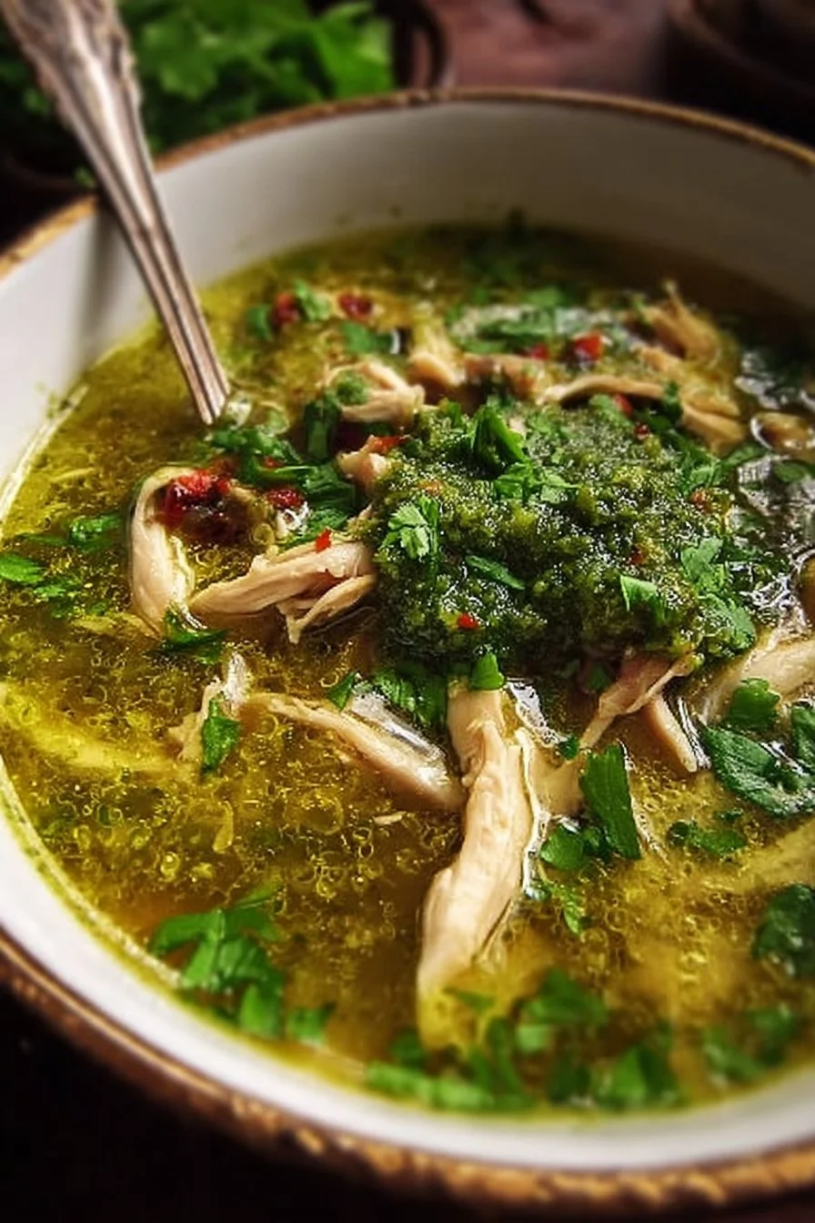 Green Chicken Quinoa Soup with Mushrooms & Fresh Herb Paste