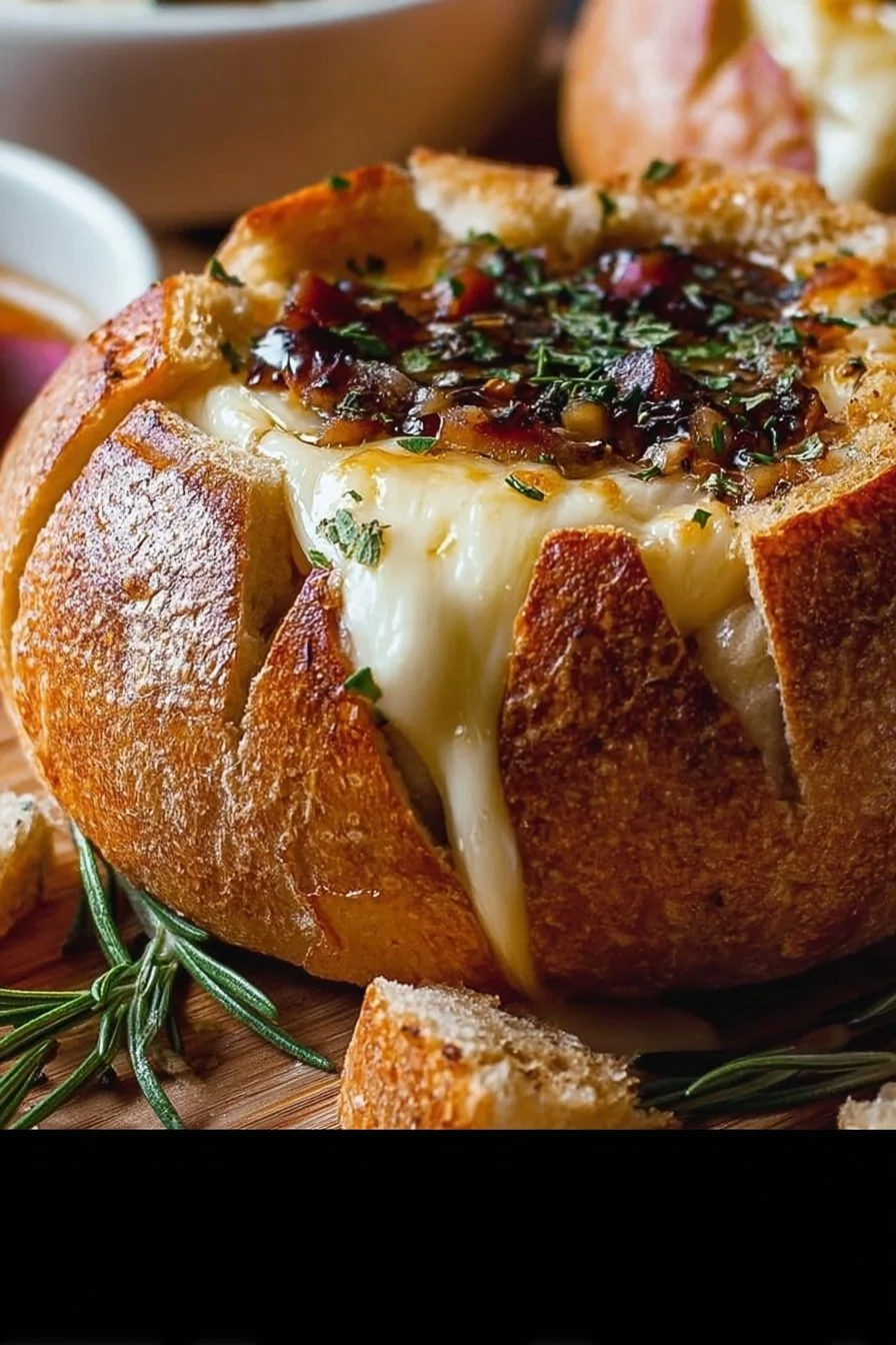 Hot Honey Baked Brie Bread Bowl Appetizer