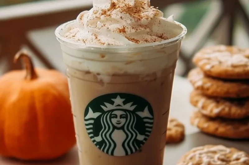 Starbucks Pumpkin Spice Latte and fall drinks on a cozy autumn table