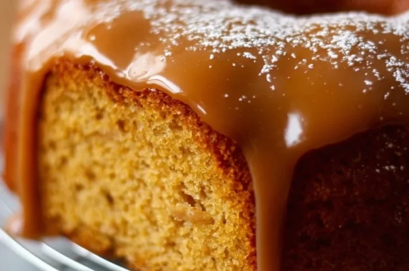 Irresistible Amish applesauce cake topped with frosting and garnished