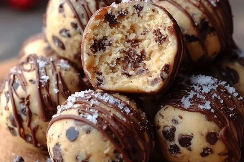 Delicious chocolate chip cookie dough truffles on a white plate