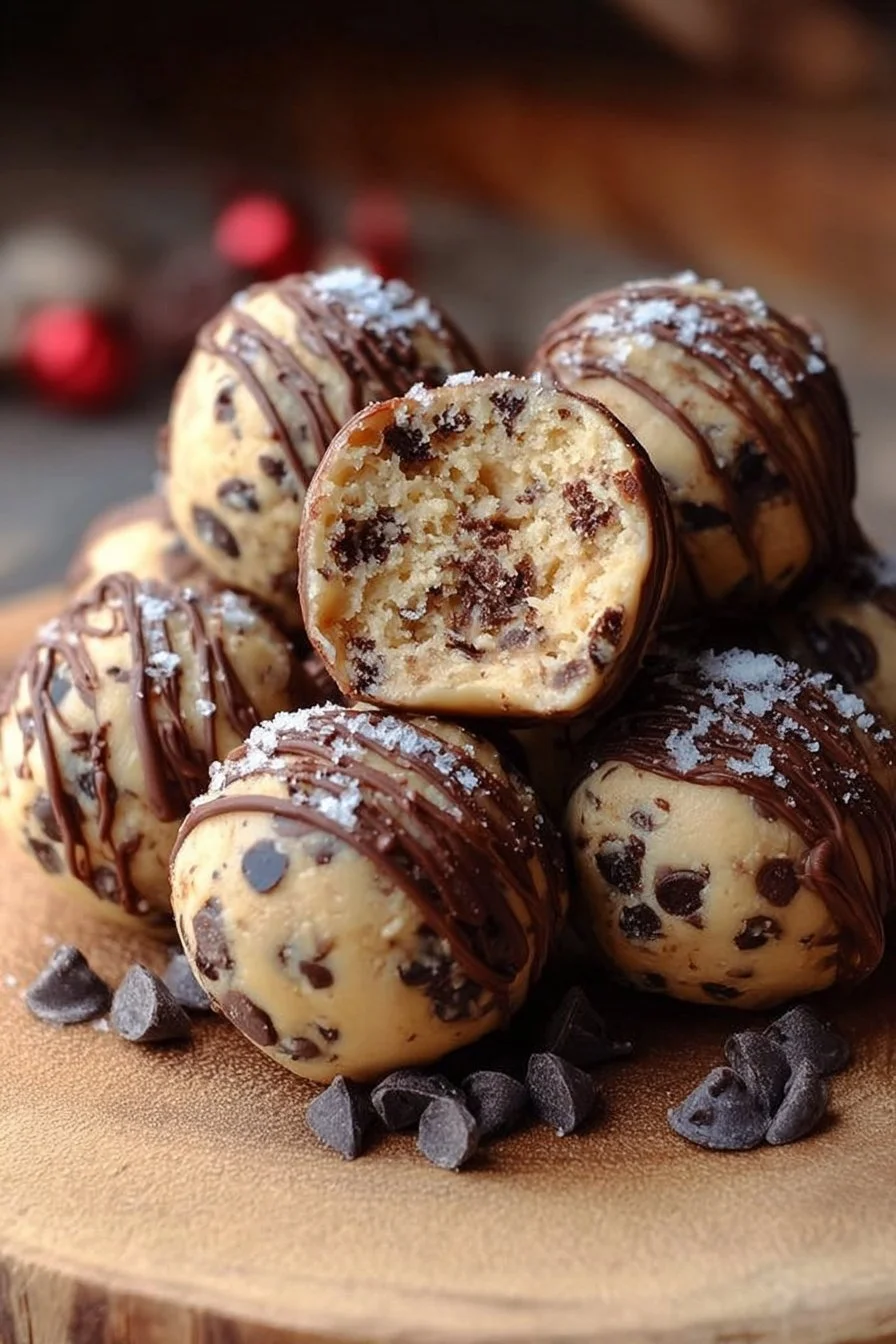Delicious chocolate chip cookie dough truffles on a white plate