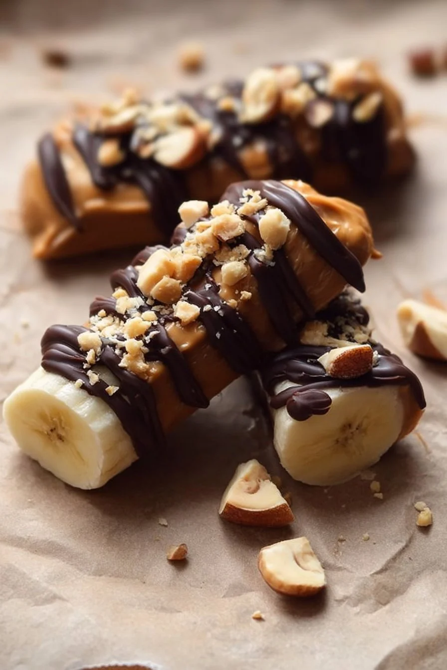 Low calorie frozen banana Snickers dessert; a healthy snack option