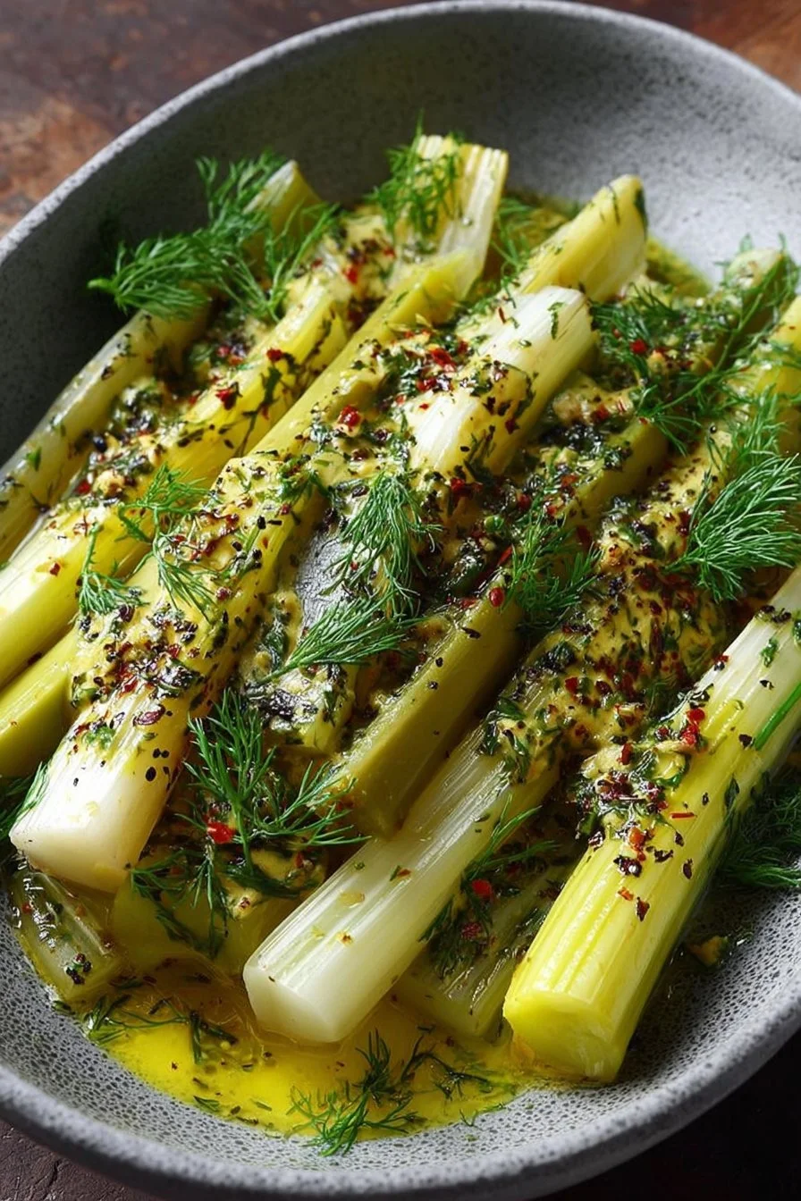 Marinated Leeks with Mustard Dill Dressing