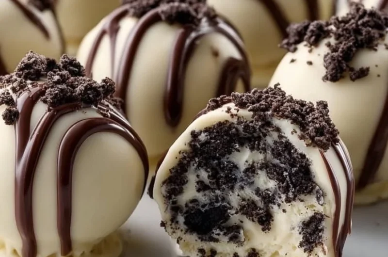 No-Bake Cookies and Cream Cheesecake Balls on a decorative plate